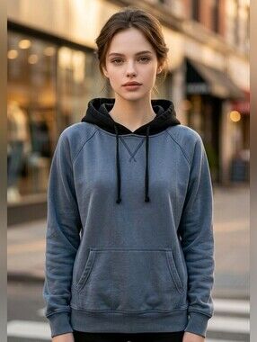 Charles and a Half Casual Blue Hoodie w Black Poly Hoodie, Kangeroo Pockets Sz M